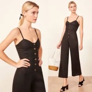 Reformation Black Button-Front Wide-Leg Jumpsuit
